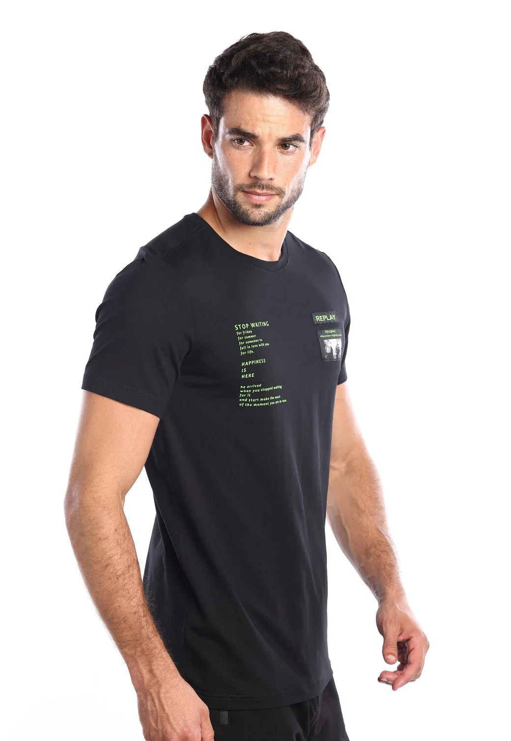 טי שירט לייקרה קצרה עם לוגו בחזה גברים - Image 2
