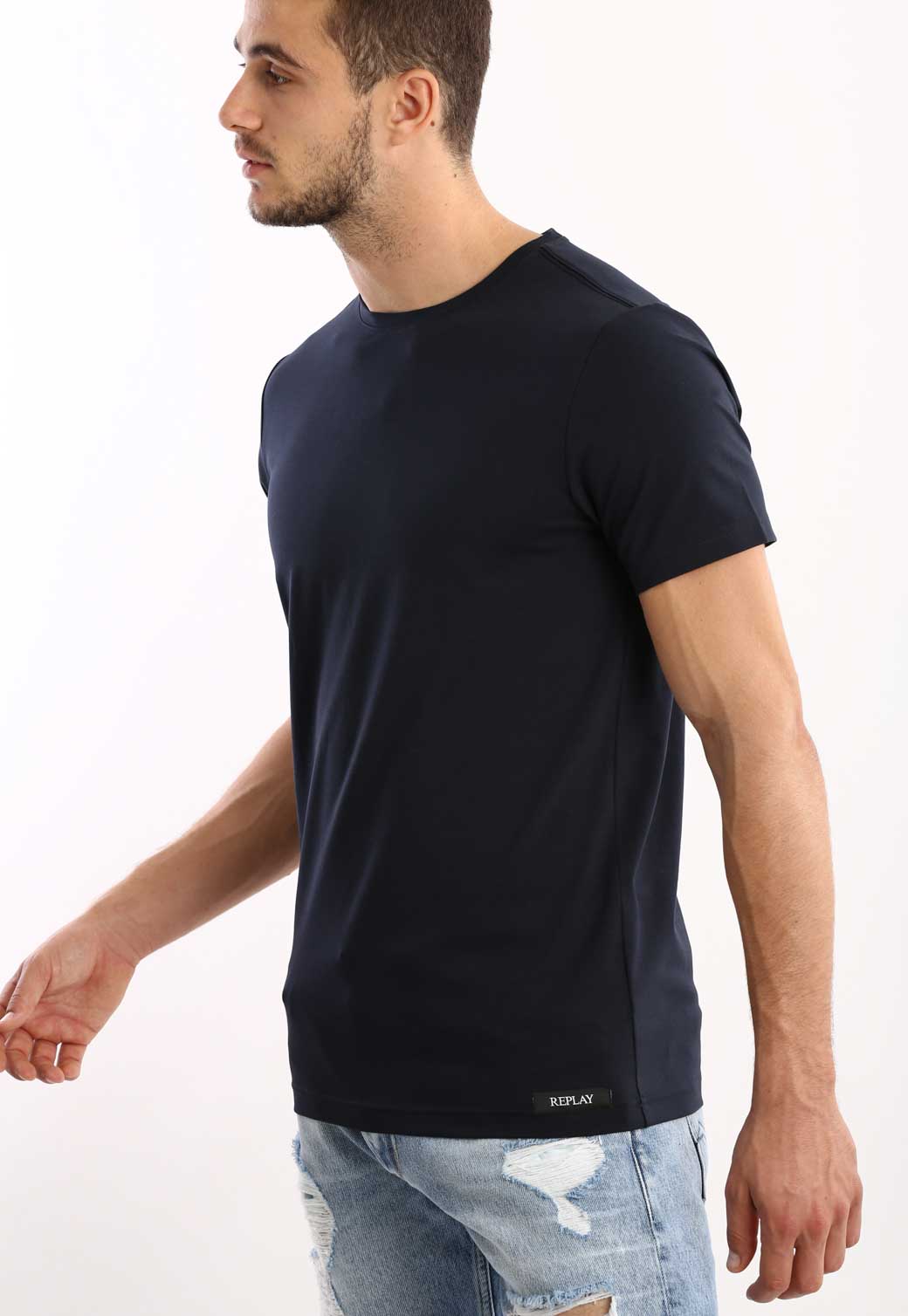 טי שירט לייקרה קצרה עם לוגו בצד גברים - Image 2