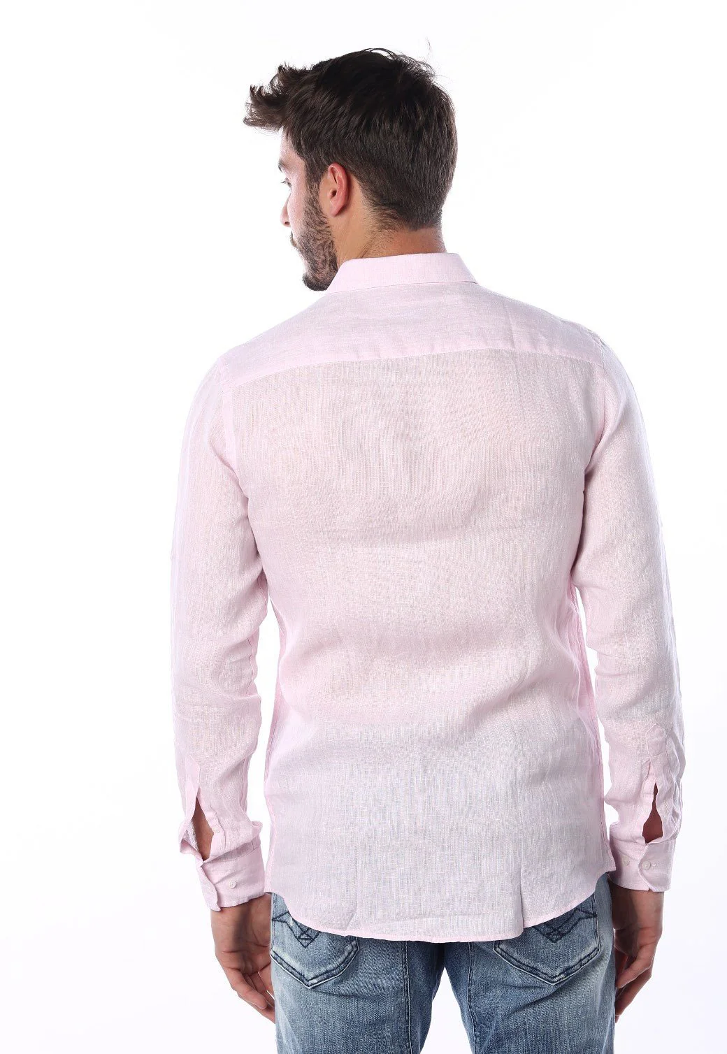 חולצה מכופתרת מבד פשתן גברים - Image 3