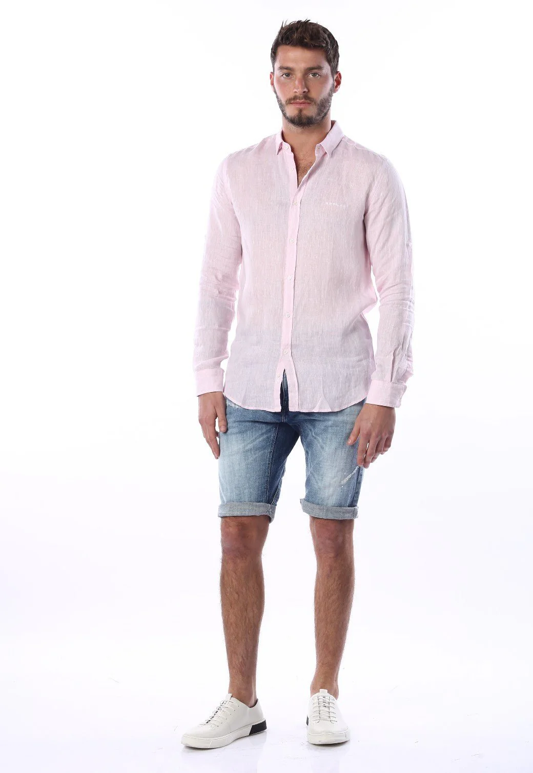 חולצה מכופתרת מבד פשתן גברים - Image 4