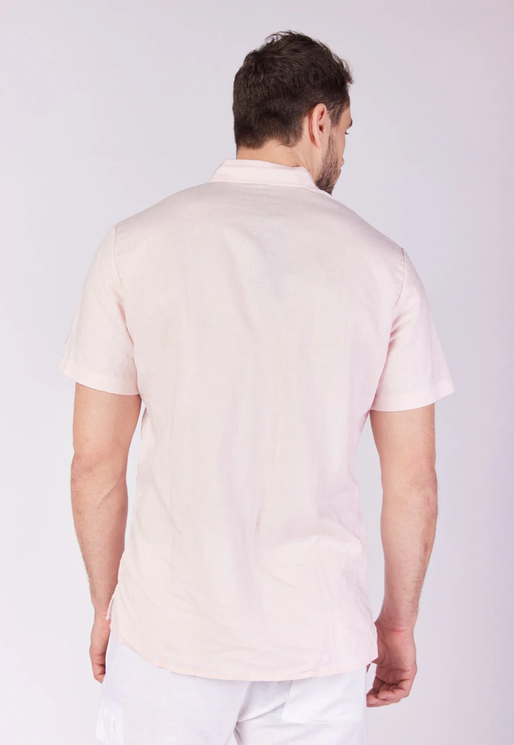 חולצה מכופתרת שרוול קצר מבד פשתן גברים - Image 3