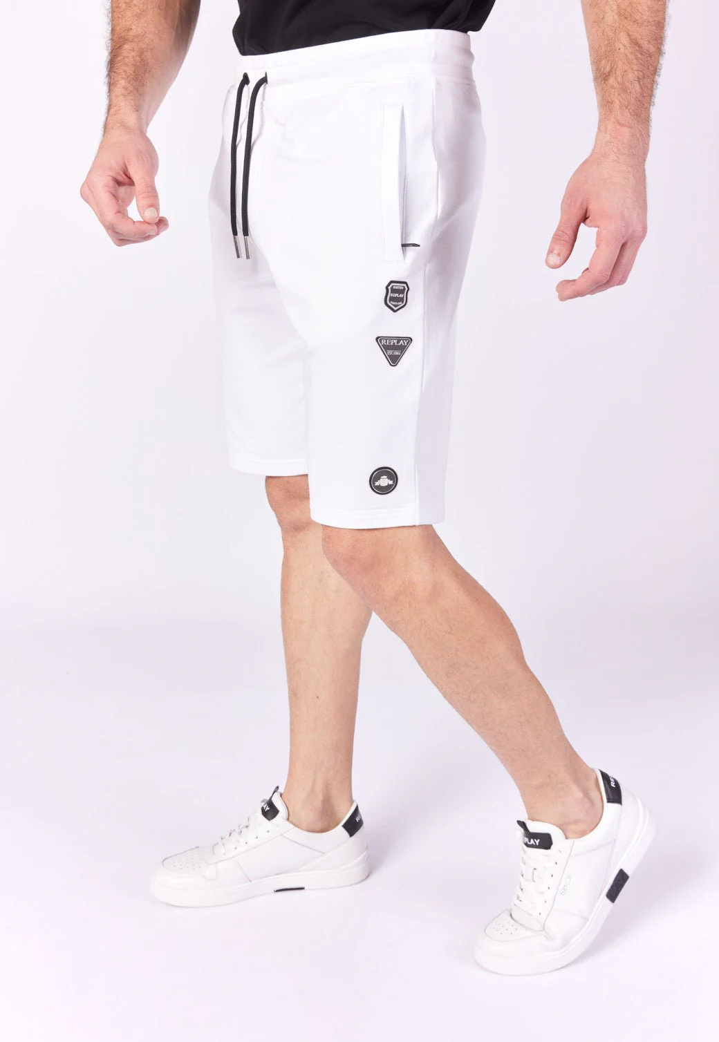 מכנסי טרנינג קצרים טרי בצבע לבן גברים - Image 2
