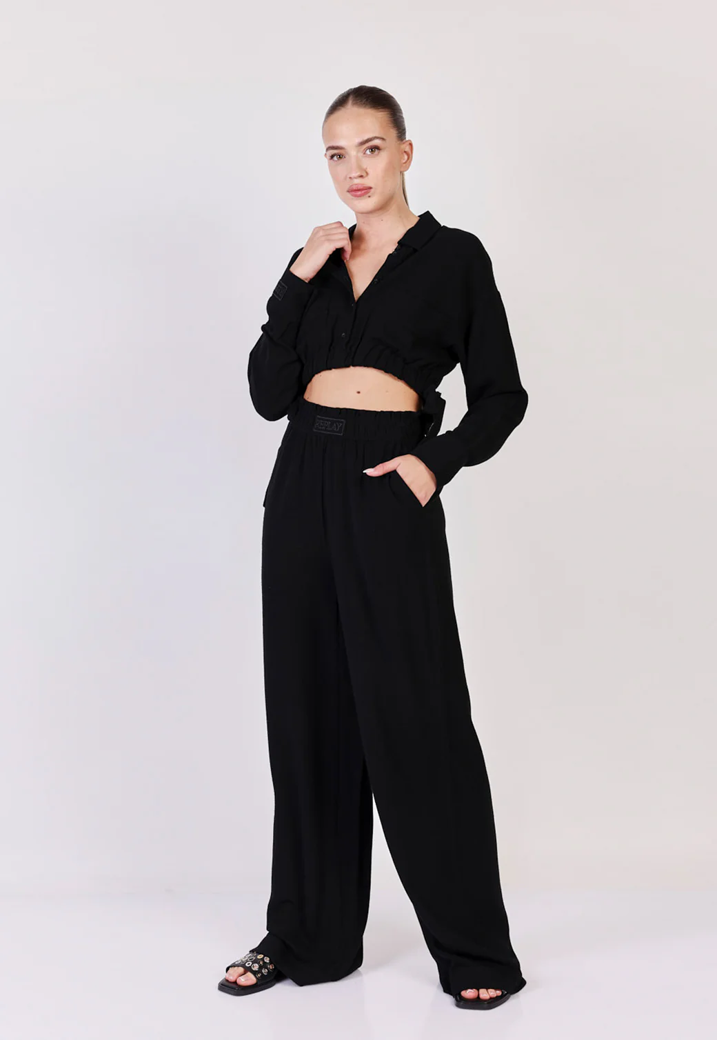 מכנסיים ארוכים Rayon Wide Leg נשים - Image 2
