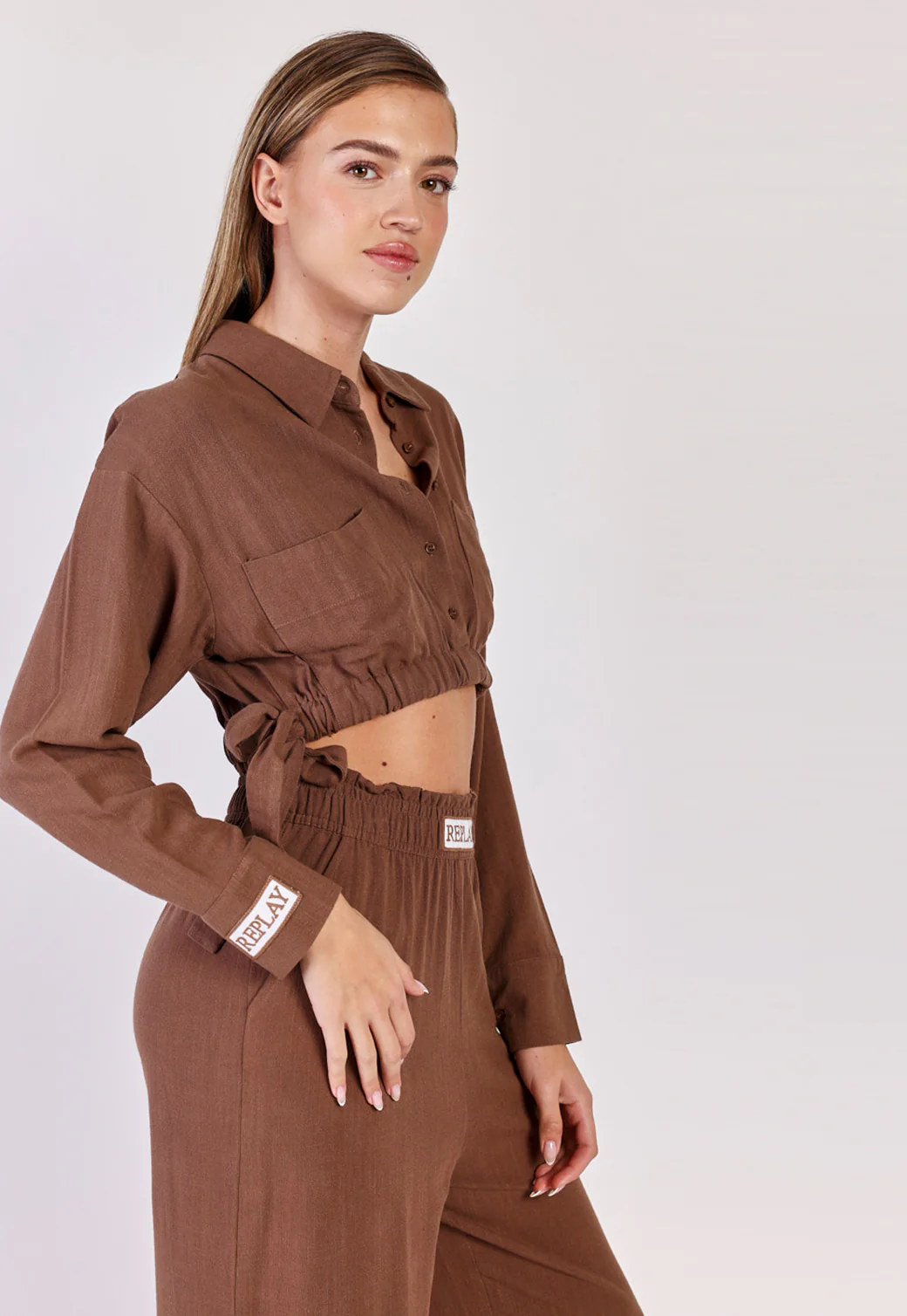 חולצת פשתן מכופתרת Rayon נשים - Image 2