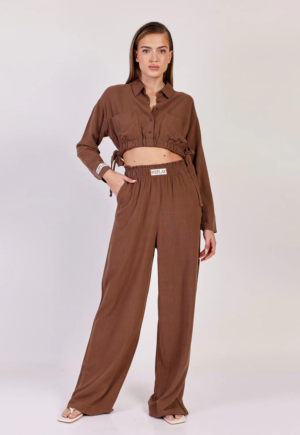 חולצת פשתן מכופתרת Rayon נשים - Image 5