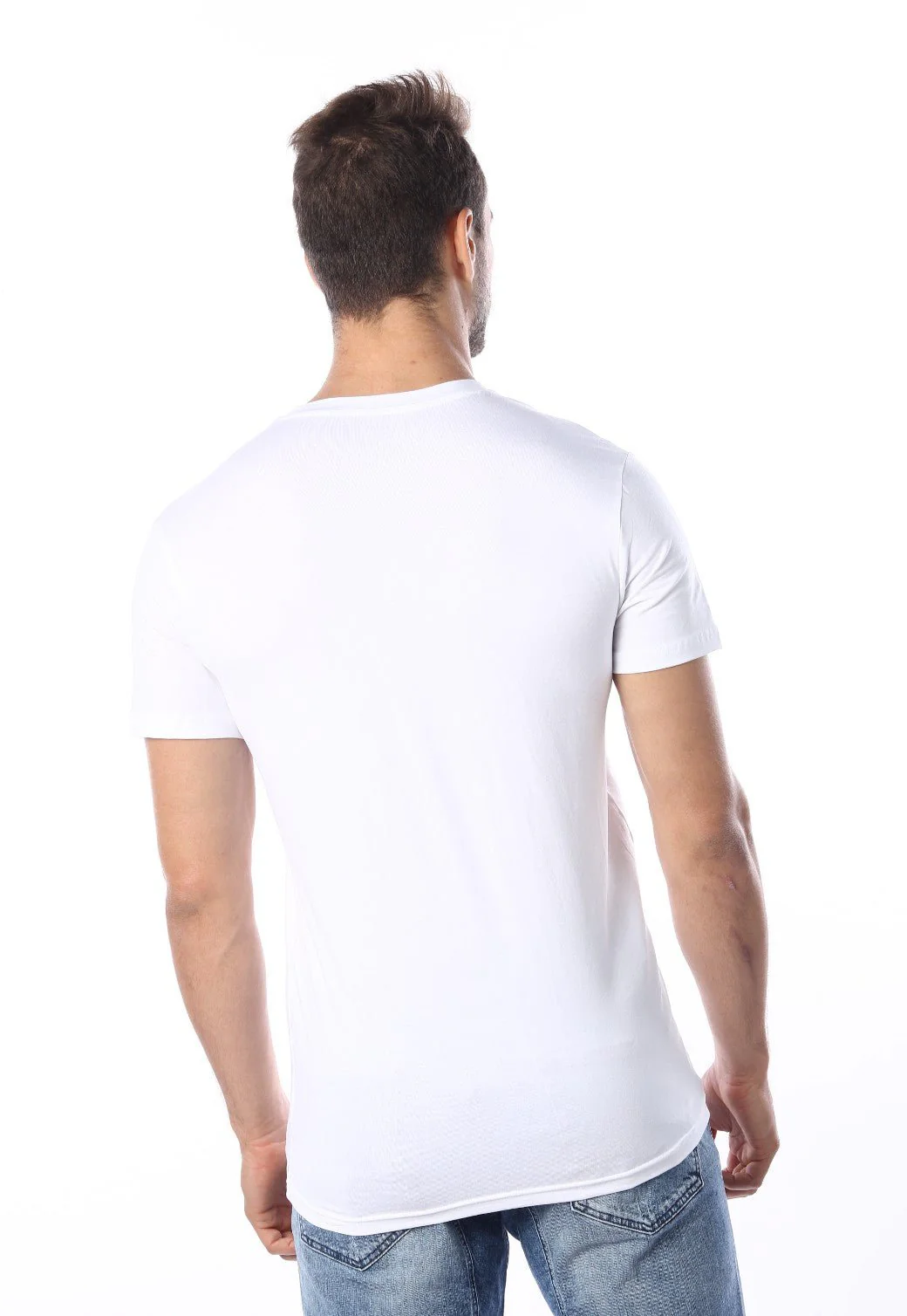 טי שירט צווארון V קצרה מבד לייקרה גברים - Image 3