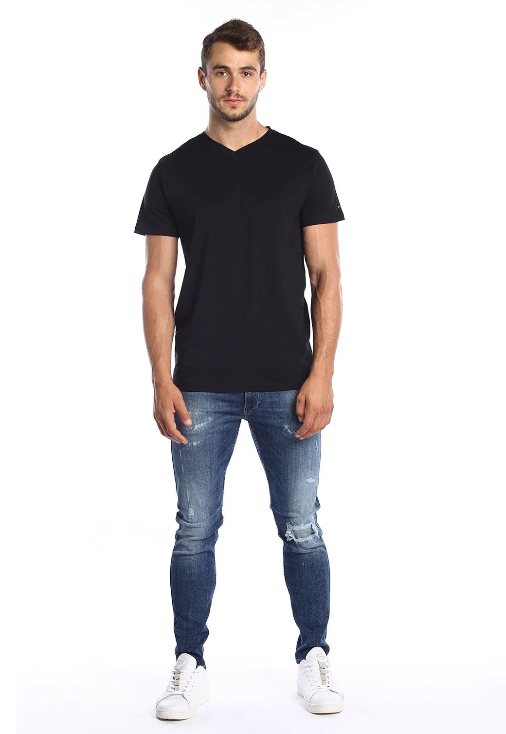 טי שירט צווארון V קצרה מבד לייקרה גברים - Image 5