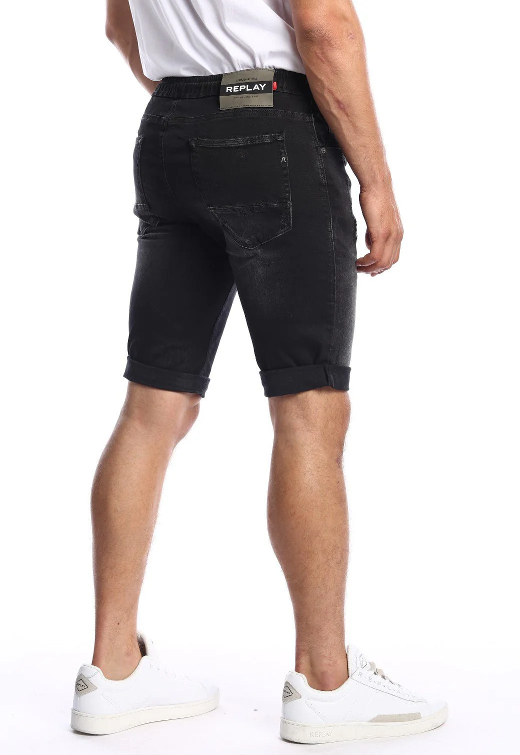 ג'ינס ברמודה עם גומי ושפשוף גברים - Image 3