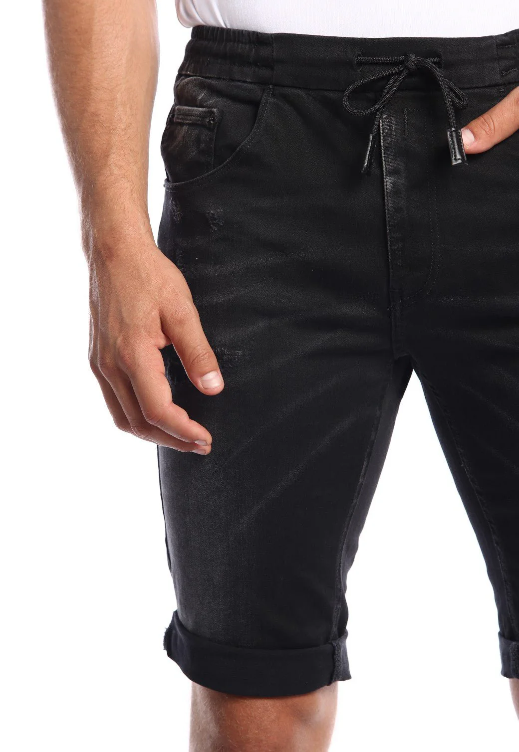 ג'ינס ברמודה עם גומי ושפשוף גברים - Image 4