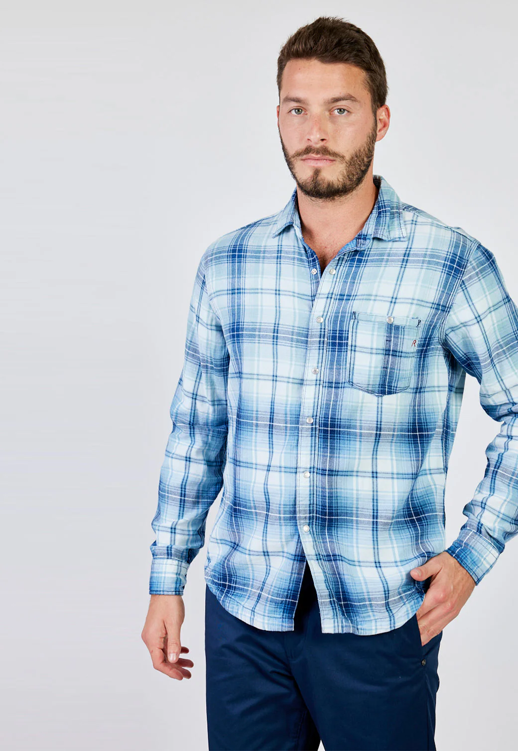 חולצת משבצות מכופתרת Plaid גברים - Image 2