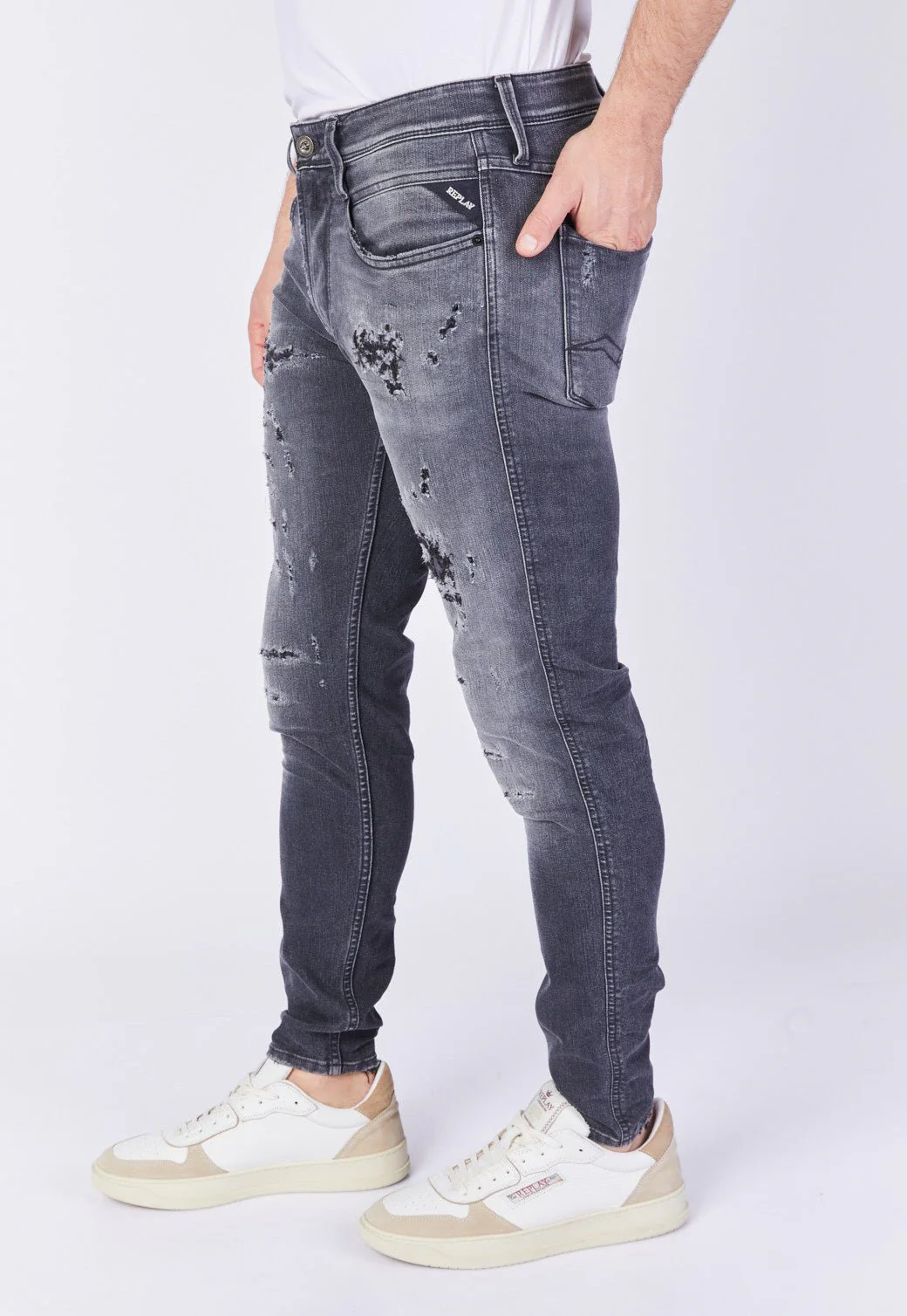 ג'ינס Slim Fit BRONNY עם קרעים מתופרים גברים - Image 2