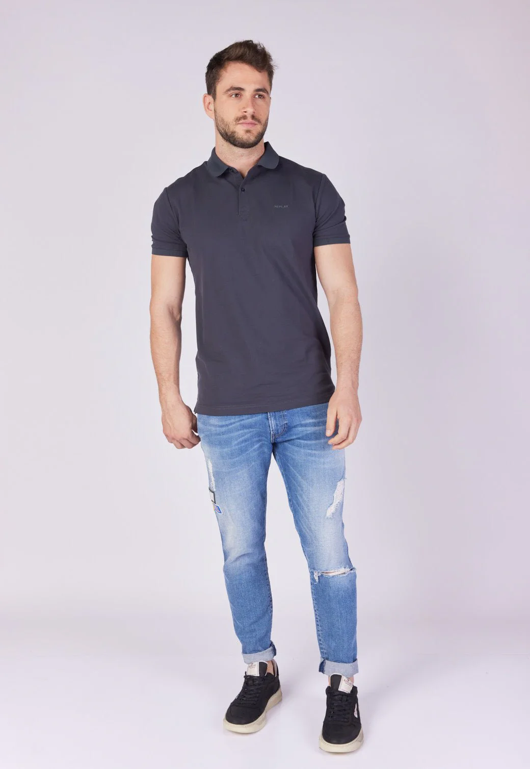 ג'ינס Slim Fit BRONNY עם קרעים ופאצ'ים גברים - Image 5