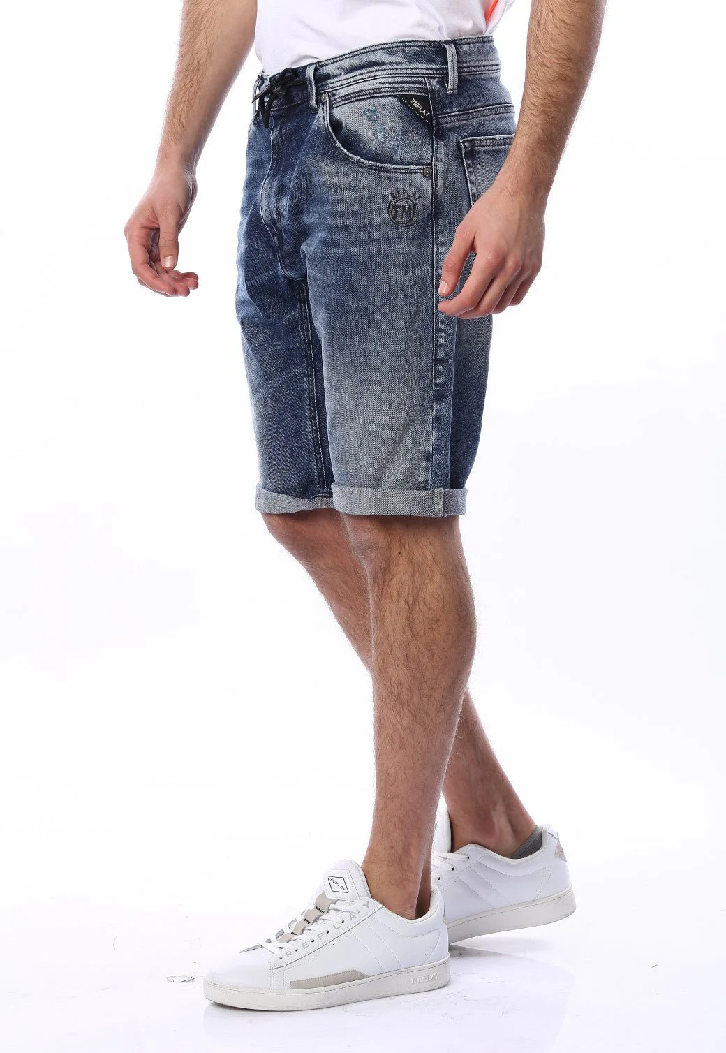 ג'ינס ברמודה עם כיתוב בכיס אחורי גברים - Image 2