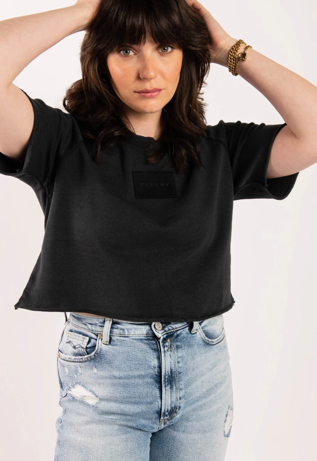 טי שירט קצרה עם לוגו נשים - Image 4